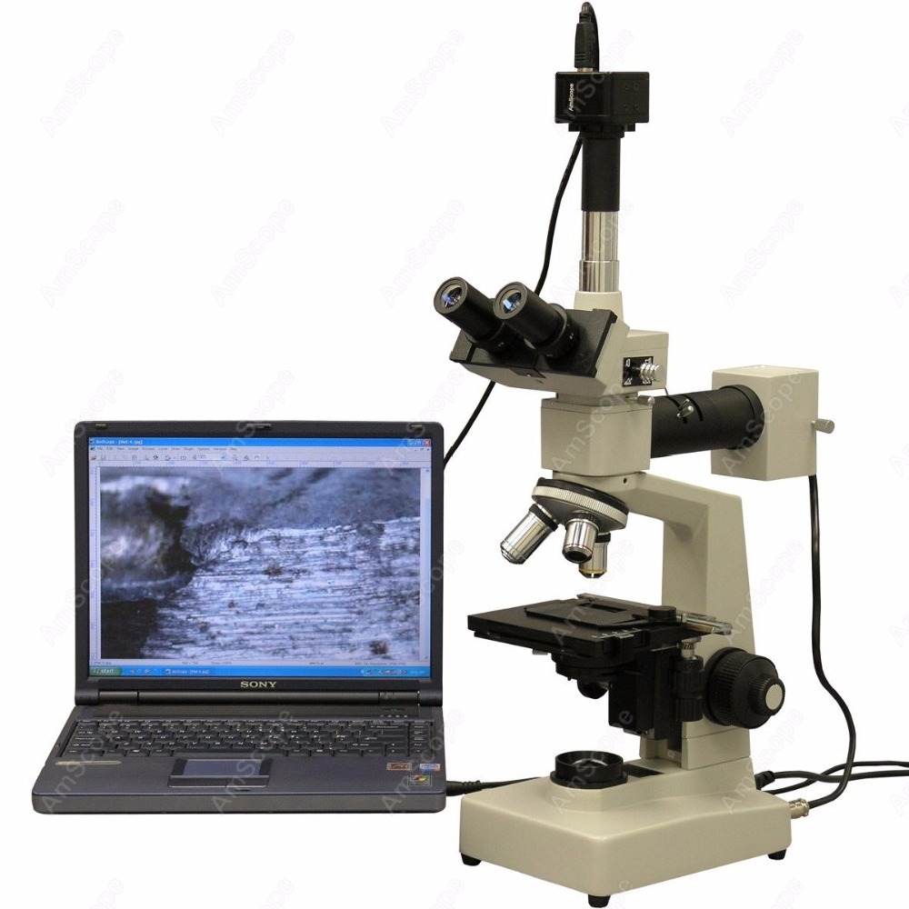 Microscope Compound 40X - Mikroskop Trinokuler Metalurgi AmScope 40X-1600X dengan