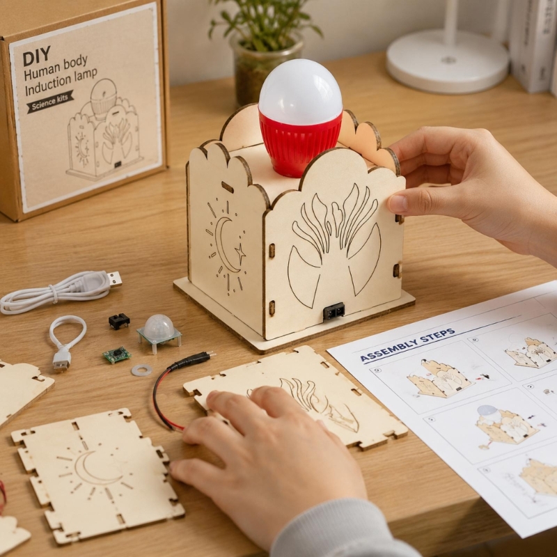 Science Project Kit - Lampu Gerak DIY Model Kayu untuk